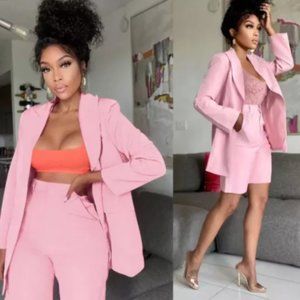 Pink Full Sleeve Blazer And Shorts OL 2 Piece Suits, ONLY have a Small left